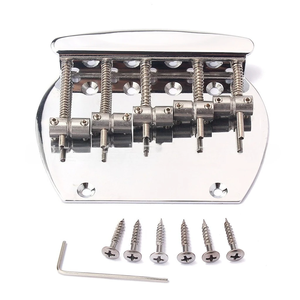 5 String Semi-Circle Style Bass Guitar Bridge Metal Tailpiece Bridge with Mounting Screws Wrench Electric Bass