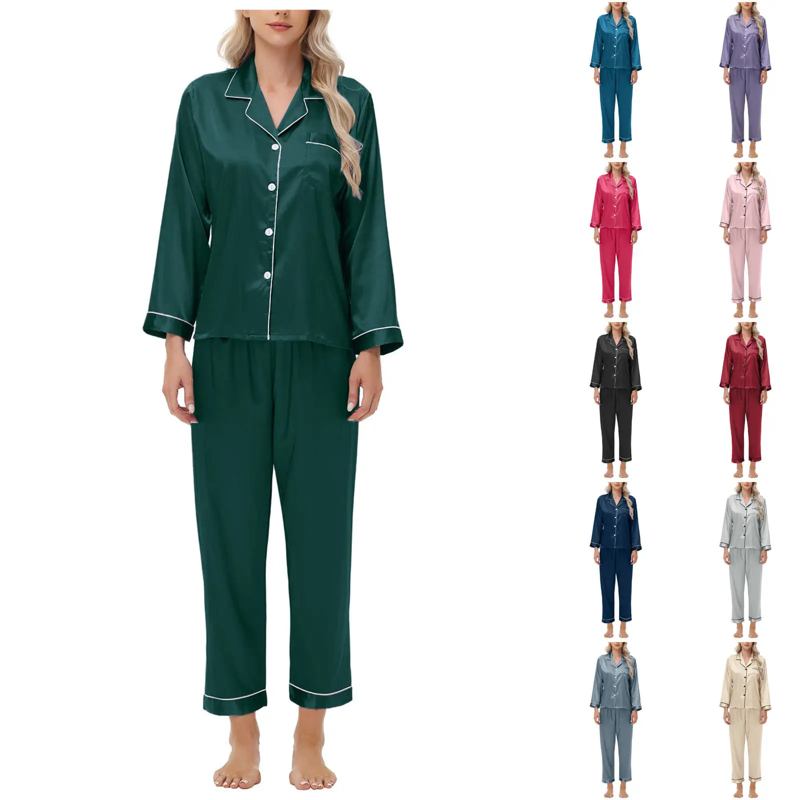 

Ice Silk Pajamas Plus Size Women Pajamas Long Sleeve Satin Pajama Soft Breathable Homewear Pajamas Elegant Loungewear Comfort