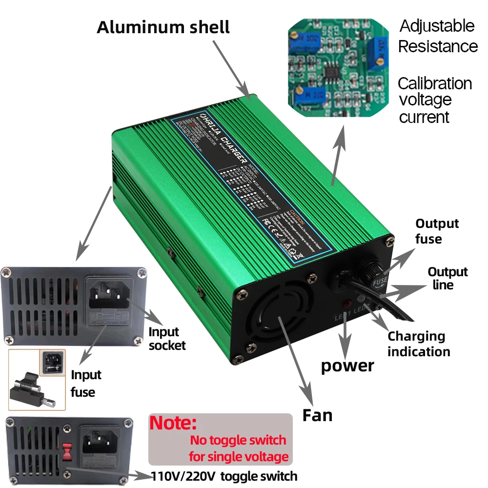 Ładowarka 14.6V 10A inteligentna aluminiowa obudowa nadaje się do 4S 12.8V zewnętrzna bateria LiFePO4 12V wtyczka ładowarki może być wycinana OHRIJA