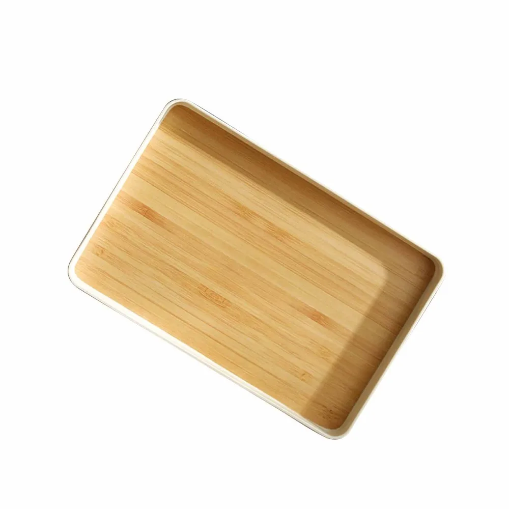 Resin Serving Tray Elevated Surrounding Edge Realistic Printed Wood‑grain Fruit Platter Multi Size Anti‑slip Food Tray