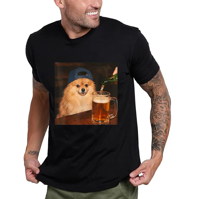 Pomeranian Drinking Beer Shirt Funny Fathers Day Golden Retriever Dog T-Shirt Y2k Husband Novelty Gift Vintage Life Tee Clothes