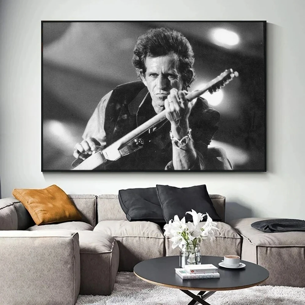 Decorative Canvas Paintings Keith Richards Posters and Prints Black & White Wall Art Picture For Room Home Decor