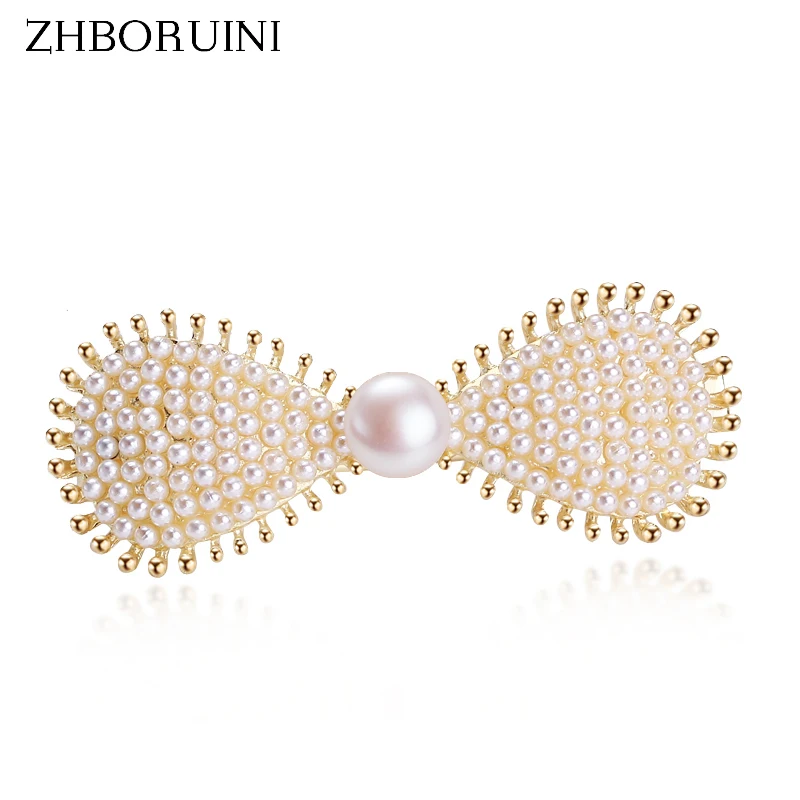 ZHBORUINI 2022 New Bow Natural Pearl Hair Clips Women Girls Side Bangs Clip Outdoor Luxury Hairpin Headband Pearl Jewelry Gift