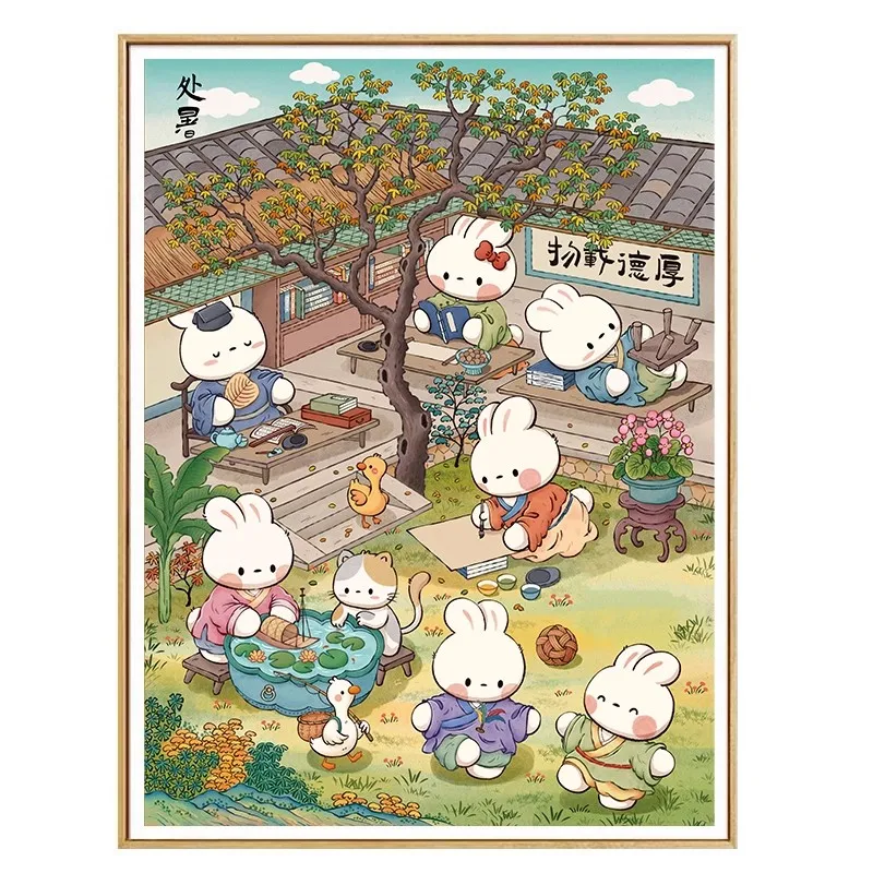 Playing Rabbits DIY Cross Stitch Kit Printed Canvas 9CT 11CT  Sets For Embroidery kit Needlework Handmade Home Gift New 46 Color