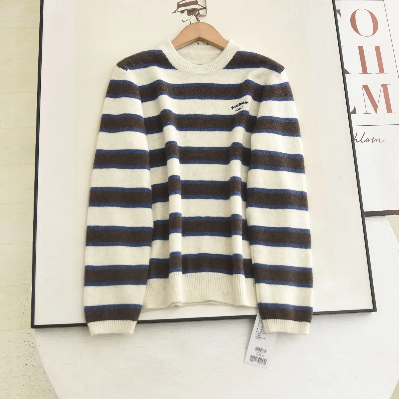 

McSystem 2025 Autumn Winter round Ne Slimming Stripe Long Sve Knitted Sweater All-Match Sle Women's Faion Knitwear