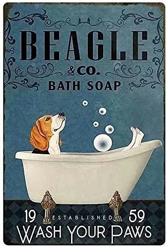 Dog Metal Poster Beagle Co. Bath Soap Wash Your Paws Tin Signs Cafe Living Room Bathroom Toilet Home Art Wall Decor Plaque 8inch