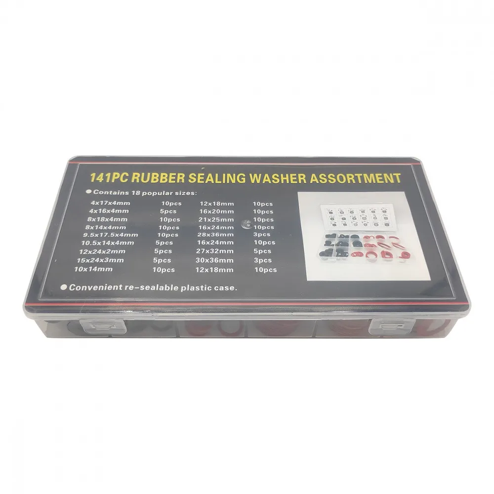 141PCS 4-36mm 18 Sizes Red Black O Ring Tap Seal Washer Steel Paper Fiber Insulating Flat Washer Insulation Plain Gasket Ring