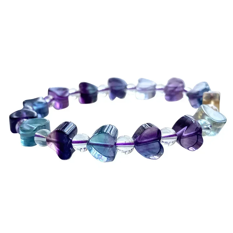 

Color Natural Fluorite Stone Bracelets Heart Shape Beads Bracelet Lucky For Girlfriend Fashion Jewelry JoursNeige