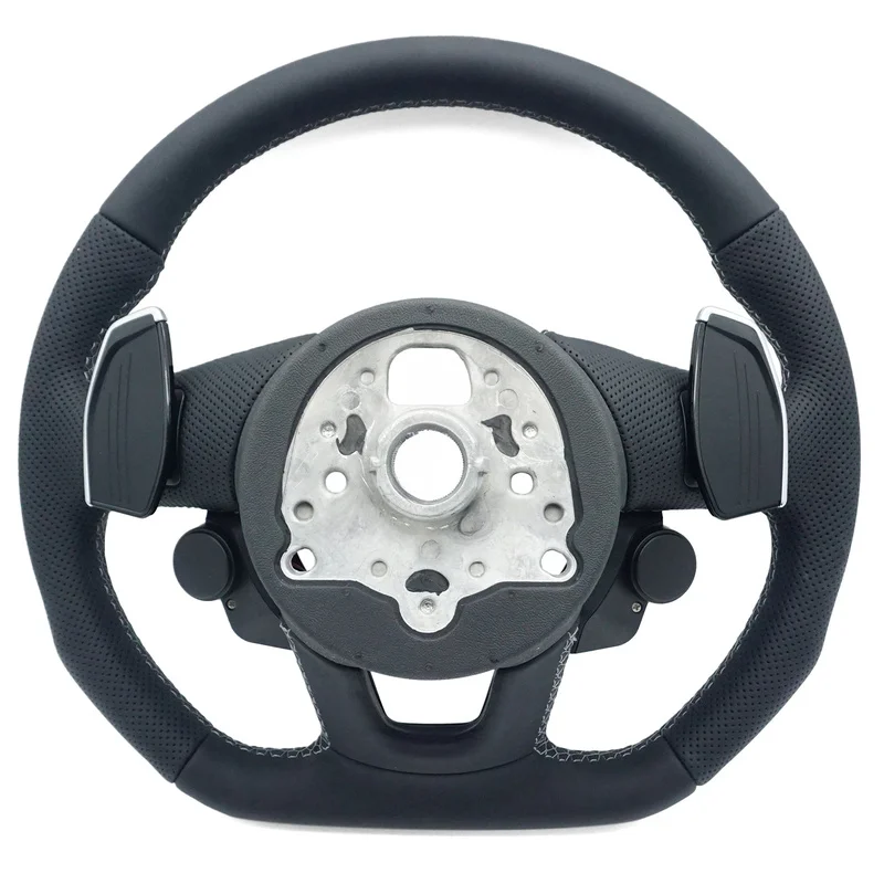 For Audi Steering Wheel Horn Cover A4 B9 A5 S4 S5 S Mark Half Perforated Grey Line R8 Button Paddles Heated Decorative Cover