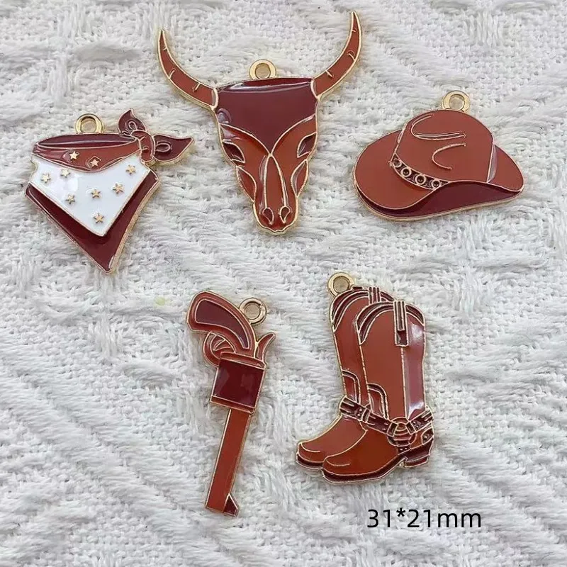 10pcs Cowboy Boot Hat Gun Scarf Cow Charm for Jewelry Making Enamel Necklace Earring Pendant Diy Accessories Gold Plated