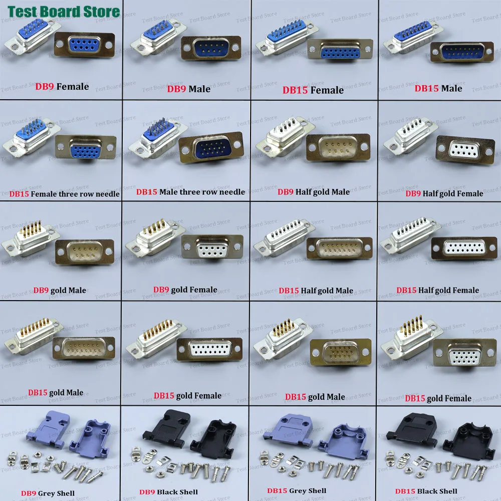 2PCS DB9 DB15 Male Female Port Socket Adapter VGA Welding Plug  2 Rows 3 Rows DB9 DB15 DR9 DR15 Computer Video Interface