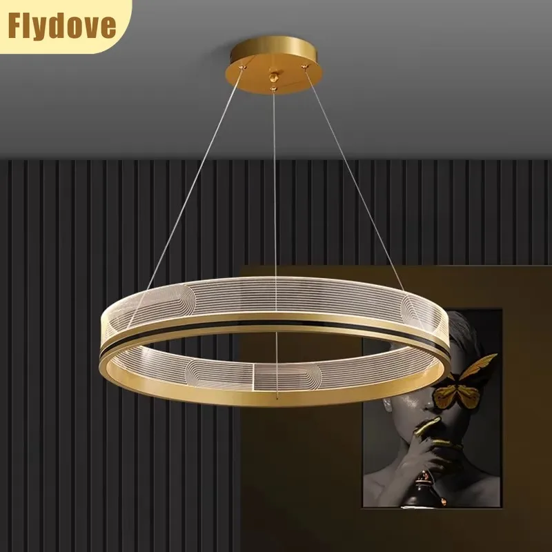 

Italian Modern Luxury Circular Acrylic Ceiling Chandelier Creative Bedroom Restaurant Hotel Rope Main Light Lighting Decoration