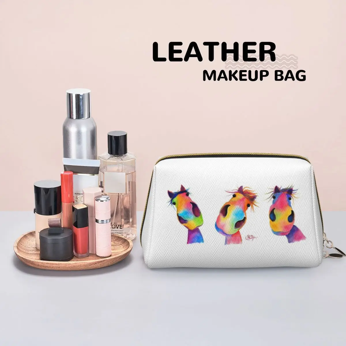 HoRSe PRiNT ' THe HaPPY HoRSeS ' BY SHiRLeY MacARTHuR Women Cosmetic Bags Travel Makeup Organizer Pouch Toiletry Storage Dopp
