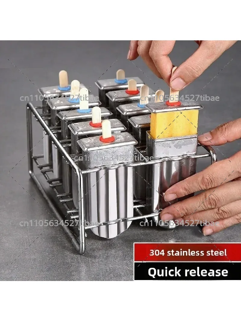 10-Cavity Steel Popsicle Mold Set, DIY Fruit Ice Cream Stick Rack for Homemade Frozen Treats