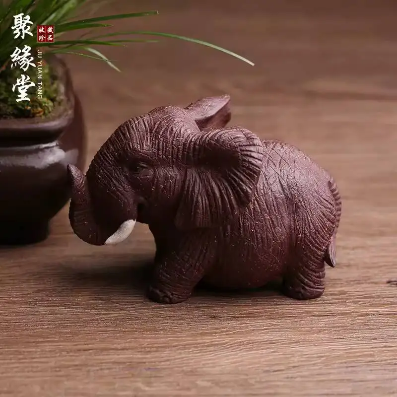 High-Quality Yixing Purple Clay Pet Figurines: Elephant, Rhinoceros, Hippopotamus, Handmade By Famous Artists, Can Be Used For