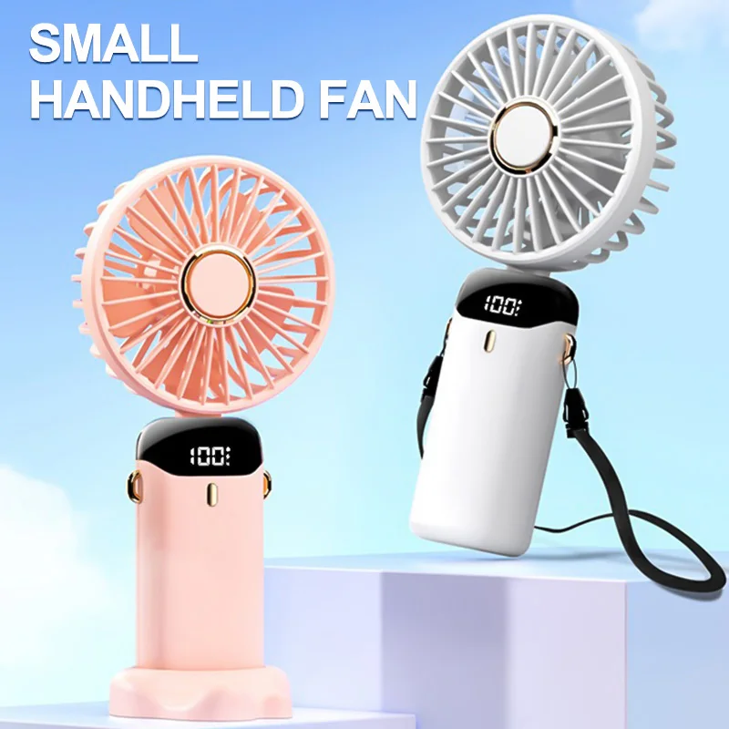 LED Digital Display Folding Hand-Held Electric Fan Five-Speed Wind Adjustment 90-Degree Folding Double Battery Long Battery Life