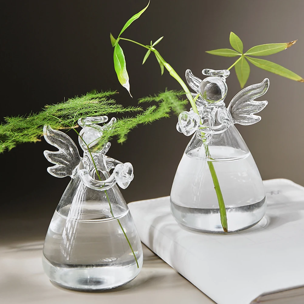 

1pc Cute Glass Vases Creative Angel Shape Flower Plant Stand Hanging Vase Hydroponic Home Office Wedding Decor Garden Supplies