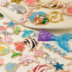 30/50Pcs Random Summer Sea Animal Octopus Conch Shell Charms DIY Vintage Mix Ocean Starfish Mermaid Tail Fish Pendant Jewelry