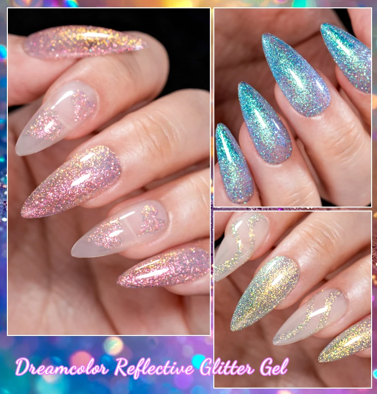 Reflective Glitter Gel Nail Polish Bright Sparkling Silver Color Semi-permanent Soak Off Nail Art UV Gel Varnish Manicure Design