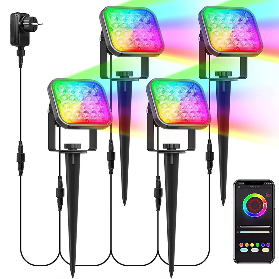 4 IN 1 Smart Landscape Spotlight Waterproof RGB App Control Floodlight Outdoor LED Spot Lamp For Garden Lawn Wall Tree Decor