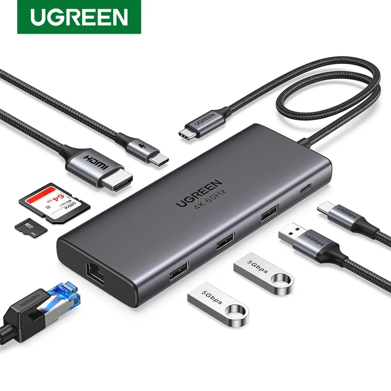 UGREEN Revodok Pro 109 USB C Hub 9 in 1 Docking Station10Gbps USB C 3.2 HDMI 100W Power Delivery SD/TF Card Reader for Computer