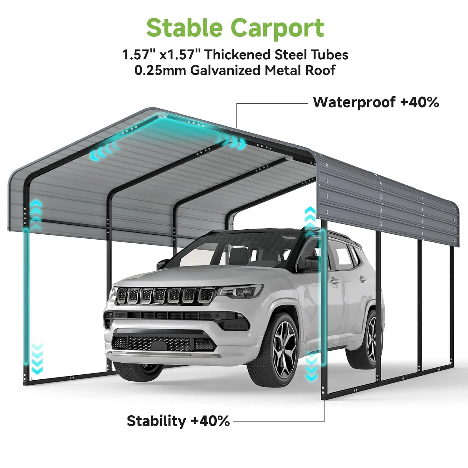 10x15FT Heavy Duty Metal Carport Reinforced Galvanized Steel Roof Outdoor Shelter for Trucks Boats Cars Tractors, Customized