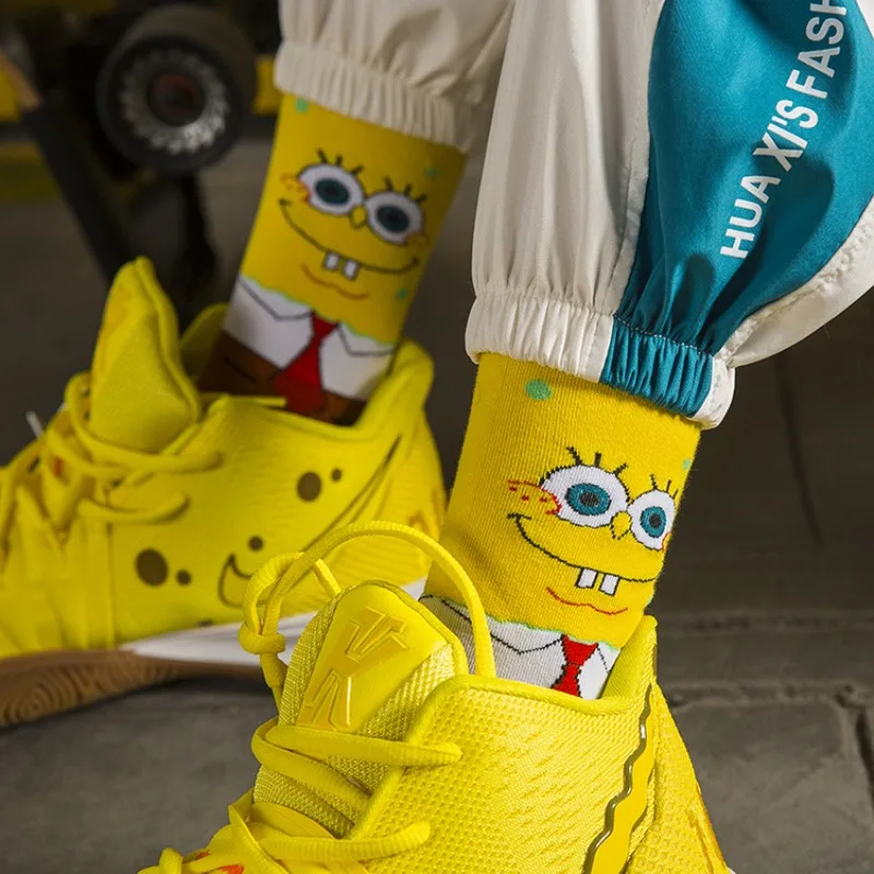 SpongeBob Squidward Cartoon Cotton Socks for Women Men Long Tube Crew Socks Ins Fashion Basketball Sports Socks Autumn Winter