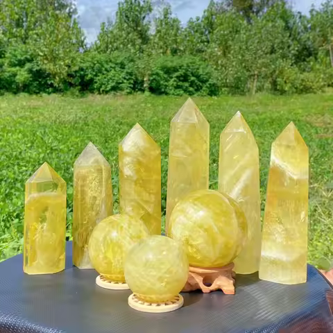 Natural Citrine Ball + Citrine Obelisk,Golden Citrine Tower,Quartz Crystal Obelisk,Mineral Specimen,Reiki Healing,Crystal Gift