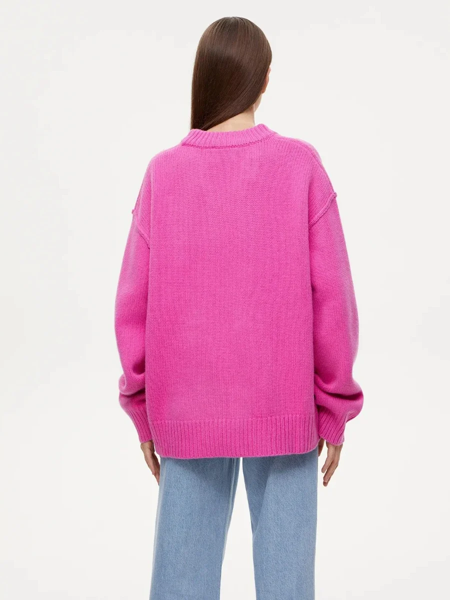 Wolfeel Women\'s Loose Knitted Pullover Fashion Casual Female Top Autumn Winter Basic Thick Warm Oversized Versatile Sweater