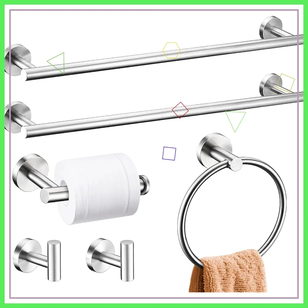 

Набор из 6 предметов для ванной комнаты из матовой никелированной стали, включая полотенцедержатель и настенные полки из нержавеющей стали SUS304