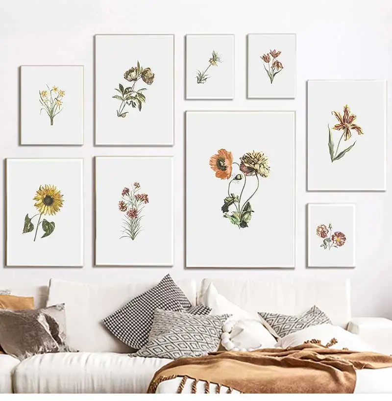 1pc frameless Vintage Wild Plant Posters Botanical Flower Prints Canvas Painting Modern Wall Art Pictures for Living Room Home D