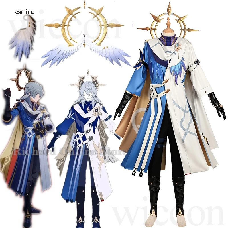 Honkai Star Rail Sunday Cosplay Outfit Costume Earring Halovian Mr. Sunday Uniform Halloween Carnival Role Play Hair Decor Wing