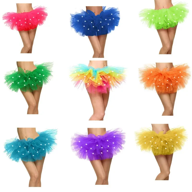 Amazon Ebay Beliebter LED-Tutu-Rock, leuchtender, fünflagiger Nachtclub-Netzrock für Erwachsene, abgeschnittener, halblanger Rock im Punk-Stil