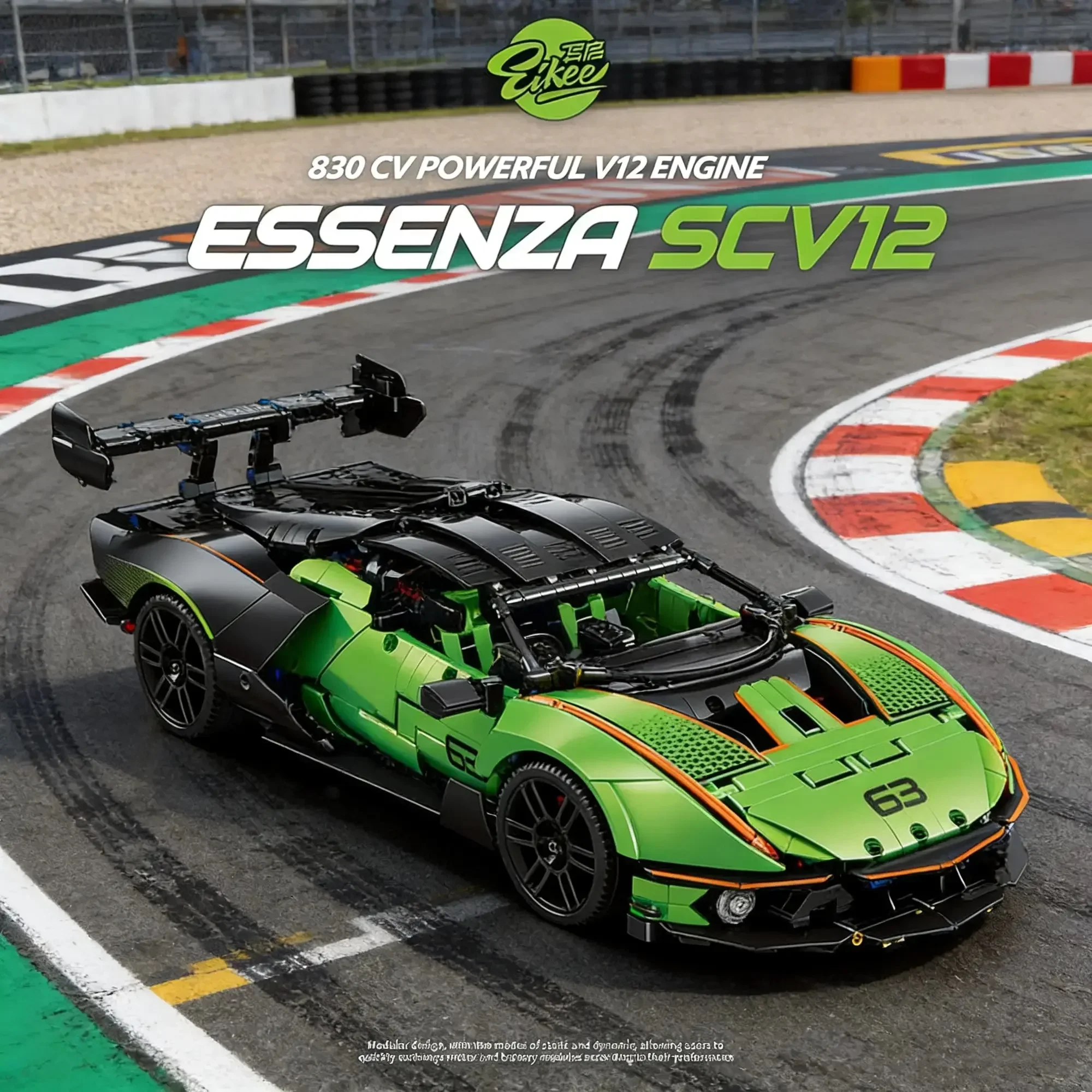 Lambo Essenza SCV12 1:10 Scale Buildable Brick Model Kit - High Detail Collectible Car Toy for Adults and Kids