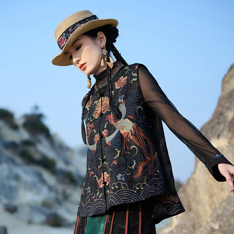 Double-Sided Embroidered Heavy Work Design Satin Floral Embossed Vest Women's Retro Style Slimming High End Fashion Top