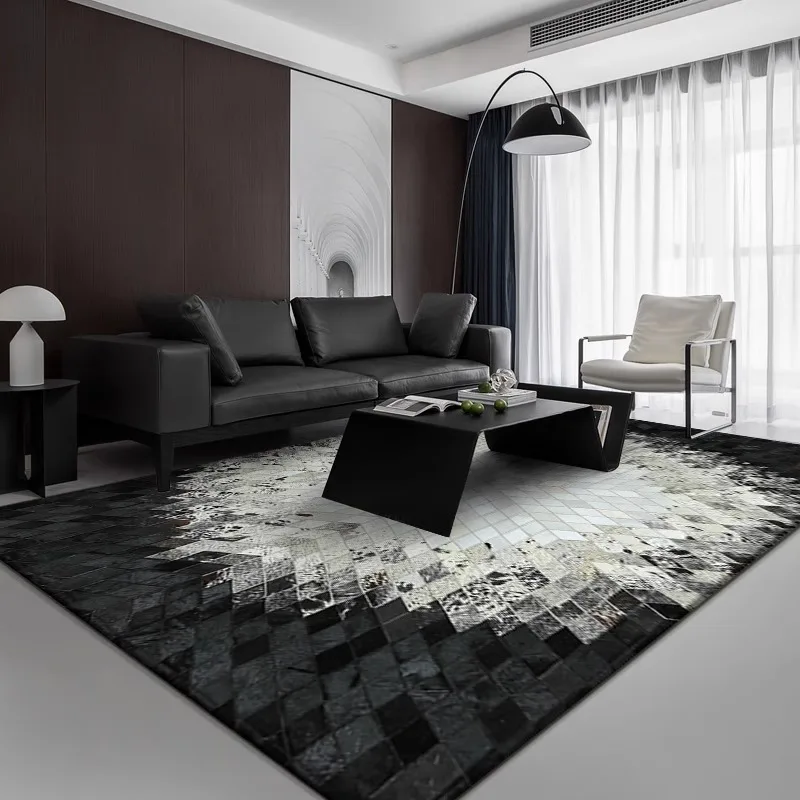 Black White Patchwork Real Cowhide Carpet Living Room Nordic Modern Bedroom Rug Handmade Genuine Cow Leather Area Rug Home Mat