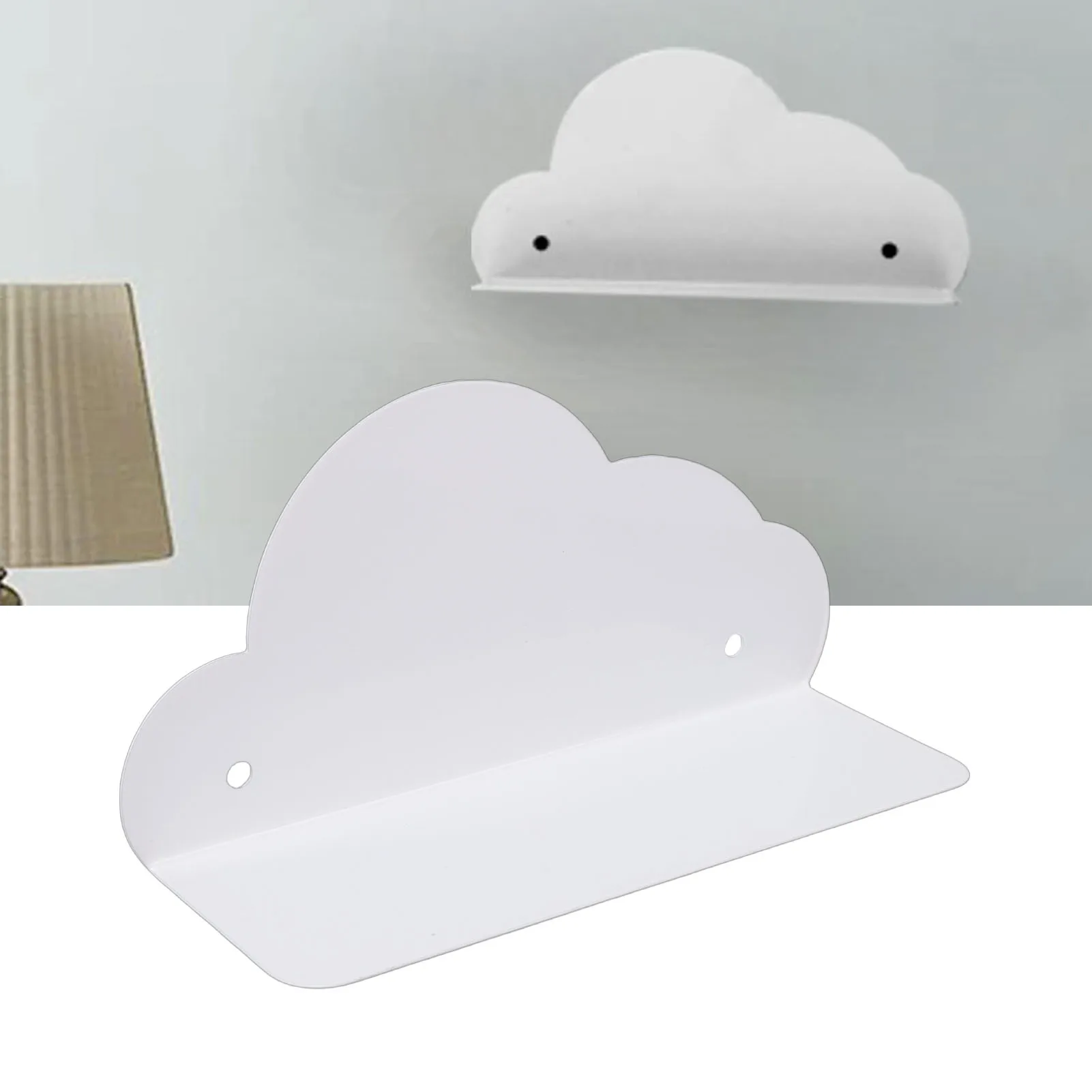 Floating Cloud Shelf Sturdy Iron Cute Wall Mounted Small Wall Display Shelf for Living Room Bedroom Corner White