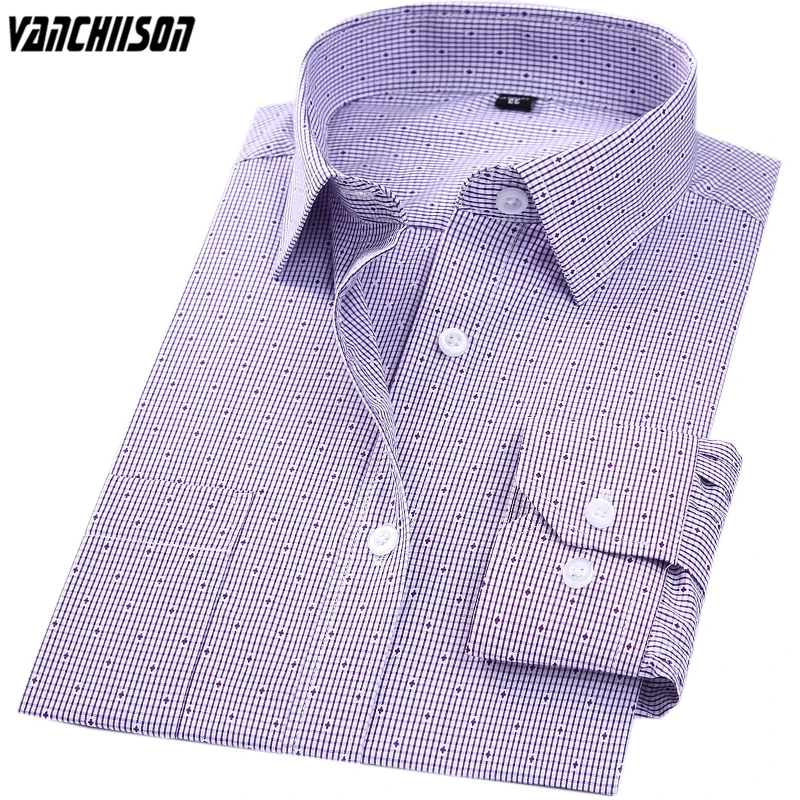 

Men Casual Shirt Purple Dots Retro Vintage for Summer Spring Long Sleeve Male Fashion Clothing Pocket Turndown Collar 00514