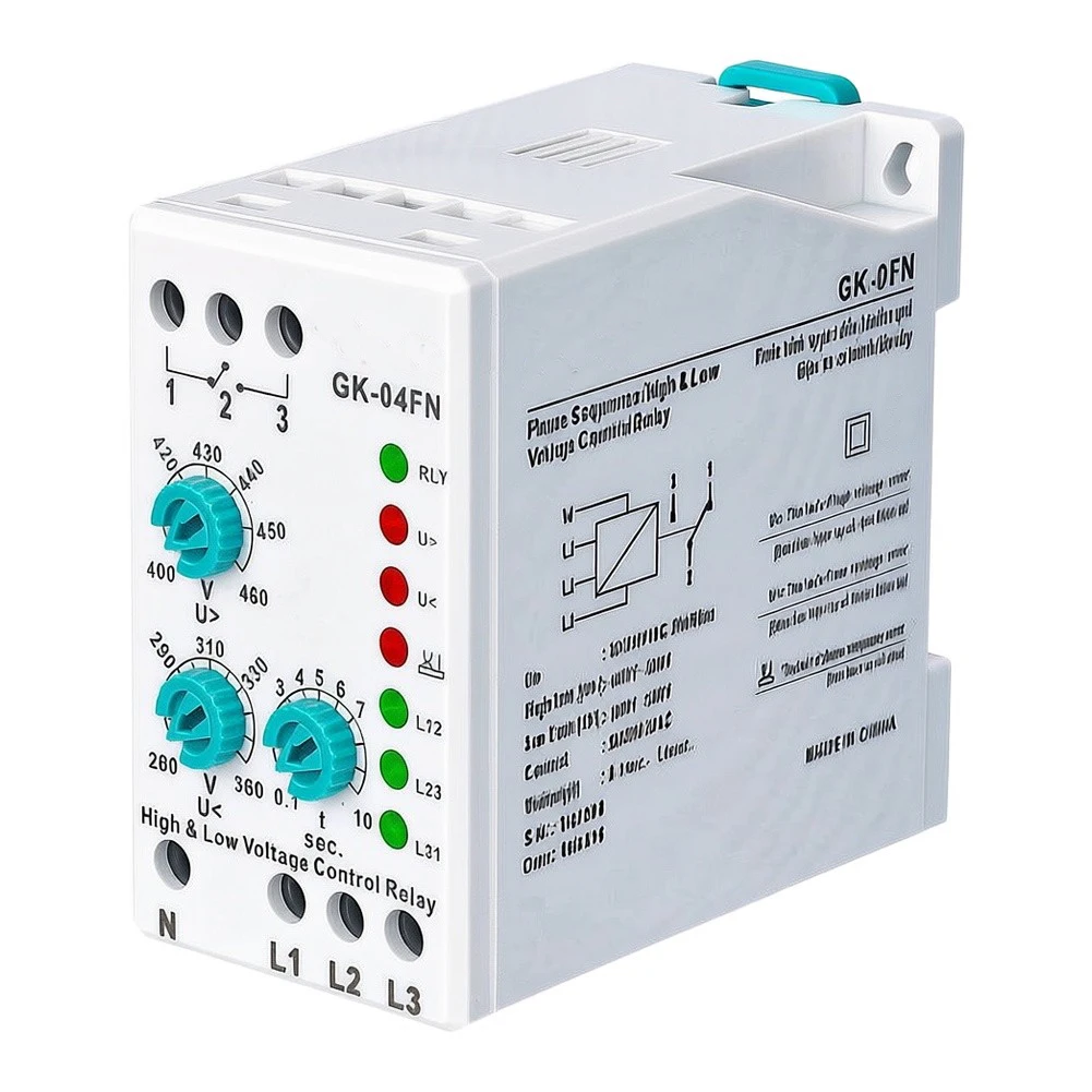 GK-04FN Adjustable Voltage Relay for 3x380V AC + Neutral Systems Featuring Overvoltage Undervoltage and Phase Loss Detection