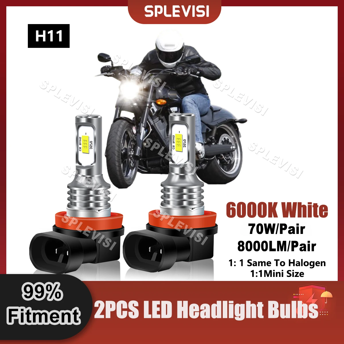 

200% Brightness Replace LED Headlight H11 Bulbs 8000LM 70W 9V-24V Fits For Victory JACKPOT ALL OPTIONS (V08BC26/XB26) 2008