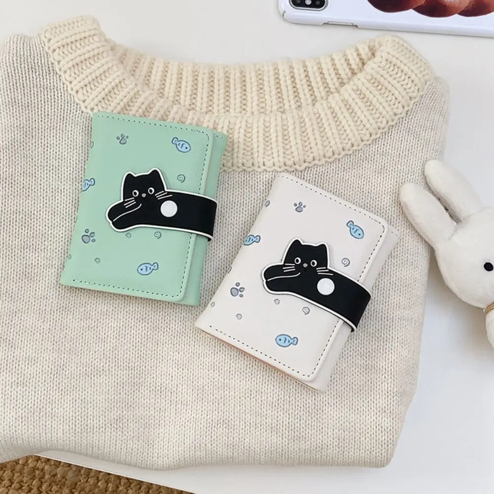 Card Pouch Portable Cat Printed Wallet PU Leather Multiple Card Short Leather Purse Cute Fashion Three Fold Wallet Daily