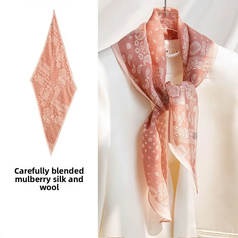 

Весенне-летний новый длинный шелковый шарф светло-оранжевого цвета с ретро-узором, высококачественный шерстяной шелковый тонкий шарф для шеи