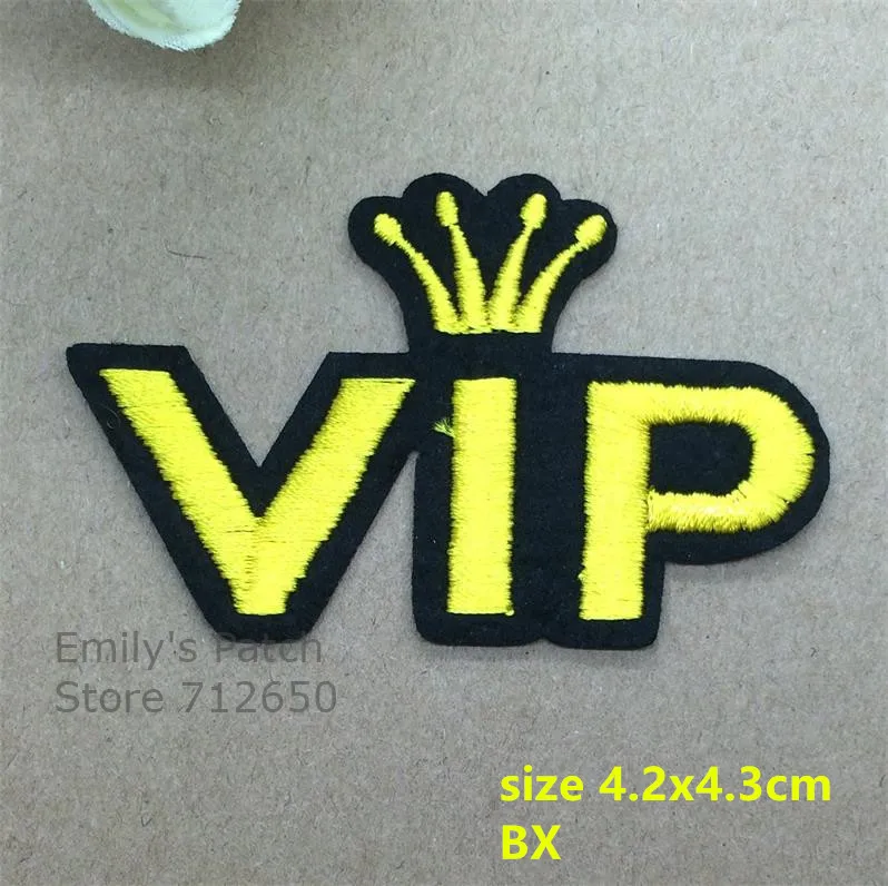 New arrival 10 pcs vip pink black Crown Embroidered patches iron on cartoon Motif Applique hat bag shoe clothing accessory