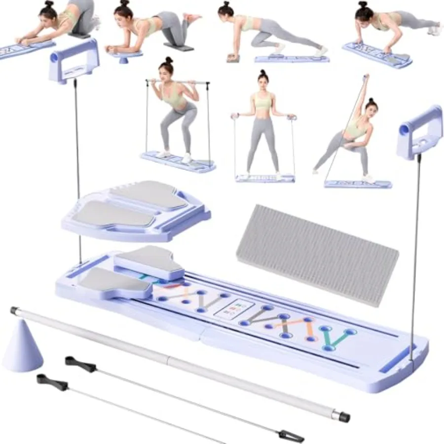 

Складная портативная доска для пилатеса с ковриком, баром-слайдером и эспандерами для домашних тренировок, многофункциональный набор для пилатеса