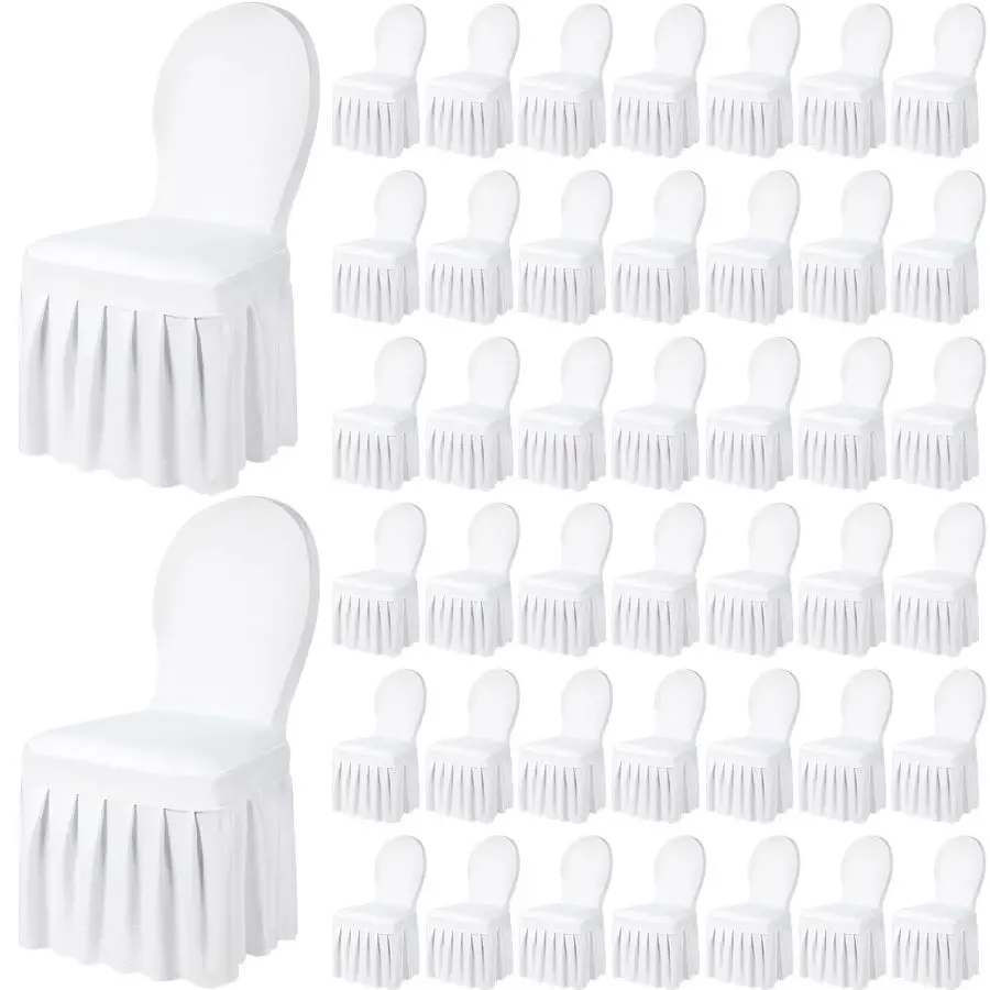 

Chair Slip Covers with Skirt Wedding Long Stretch Spandex Dining Chair Cover Protectors Removable and Washable for Hotel and Wed