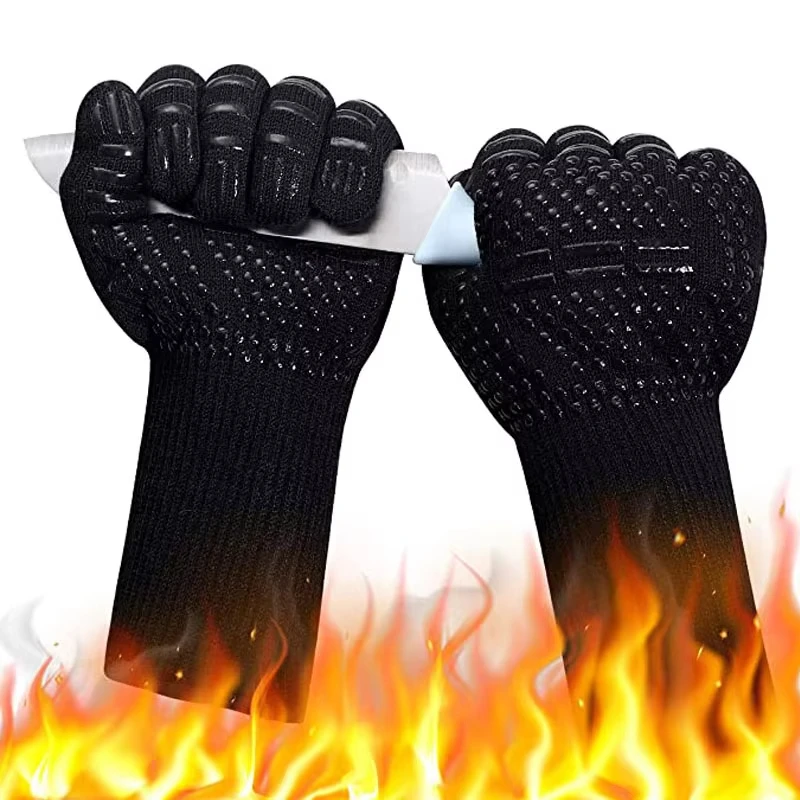BBQ Microwave Oven Gloves High Temperature Resistance Barbecue Mitts 800 Degrees Fireproof Anti Heat Insulation Glove for Baking image 2