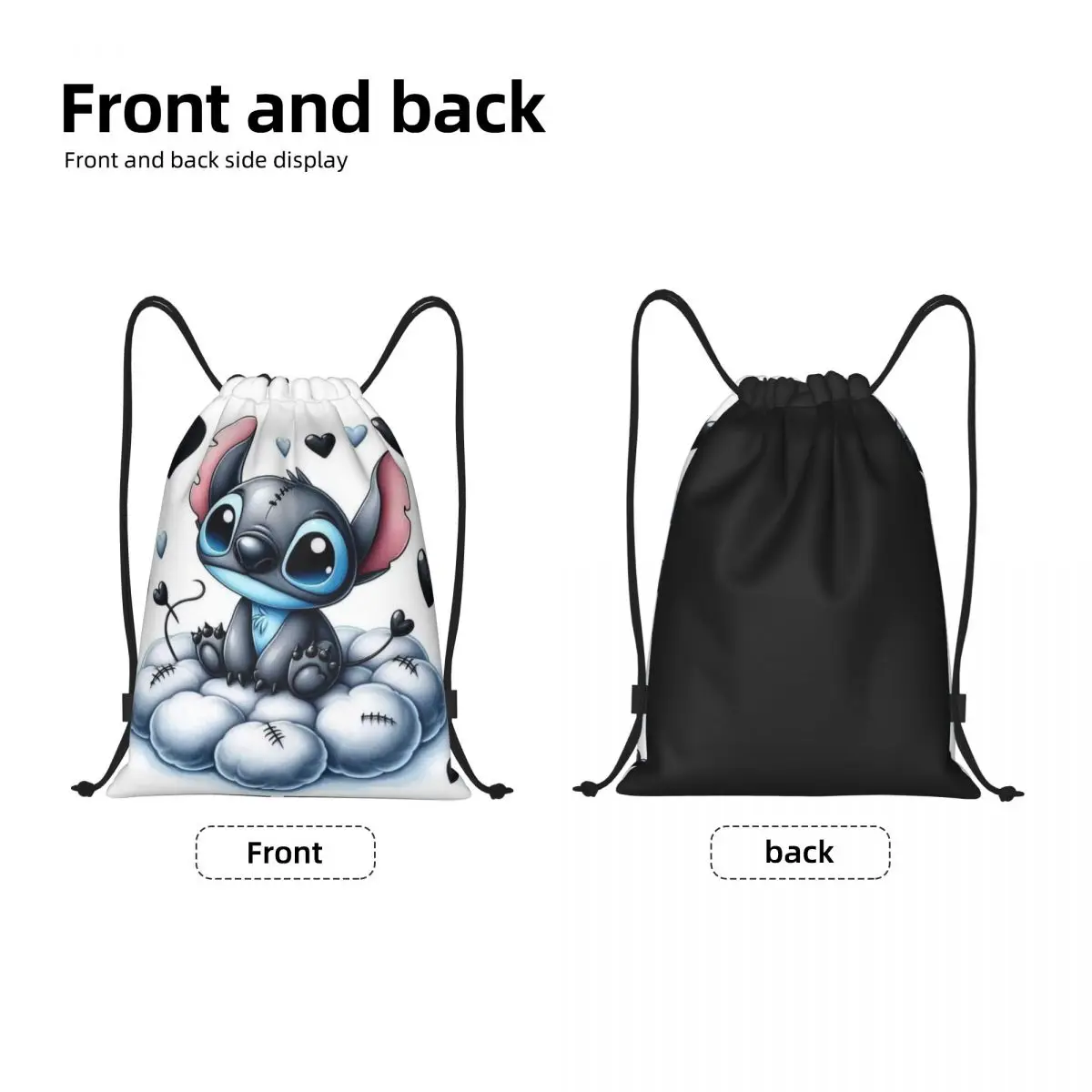 Custom SLilo And Stitch Cartoon Drawstring Bag Women Men Lightweight Anime Sports Gym Storage Backpack
