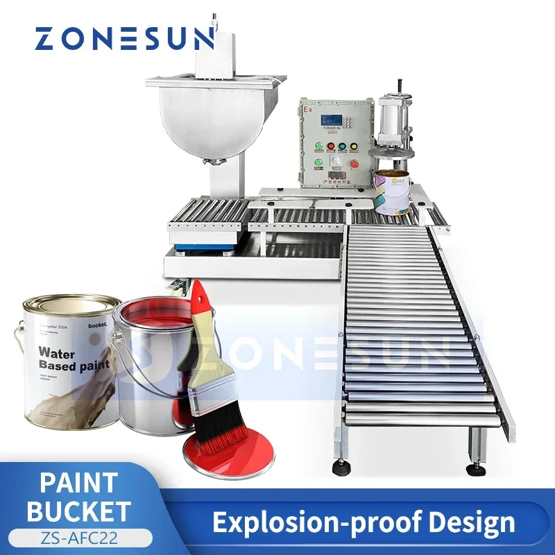 ZONESUN 5 Gallon Paint Bucket Filling and Capping Machine Paint Can Pail Packaging Equipment Explosion Proof ZS-AFC22