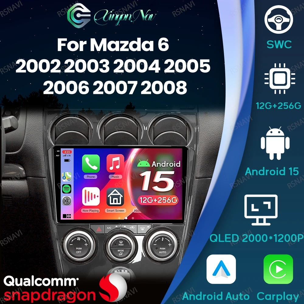 أندرويد 15 لمازدا 6 2002 2003 2004 2005 2006 2007 2008 5G واي فاي راديو السيارة فيدو لاعب الملاحة الوسائط المتعددة ستيريو كوالكوم