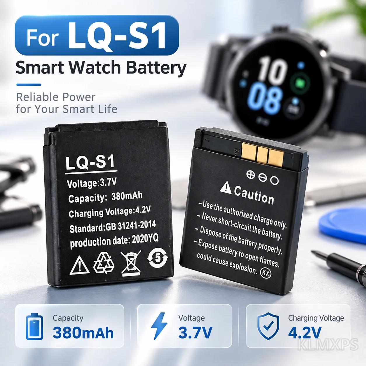 Smart Watch Replacement Battery LQ-S1 380mAh 3.7V Lithium Rechargeable For QW09 DZ09 W8 Universal Watch Repair Battery Part